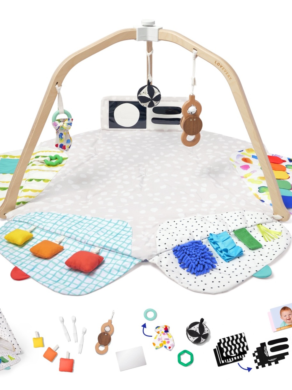 Lovevery Baby Play Gym with Hanging Toys - Beige & Multicolor